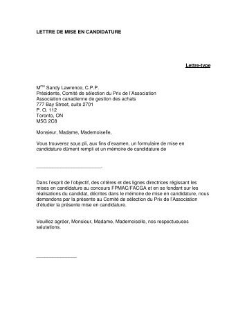 LETTRE DE MISE EN CANDIDATURE Lettre-type Mme Sandy ...