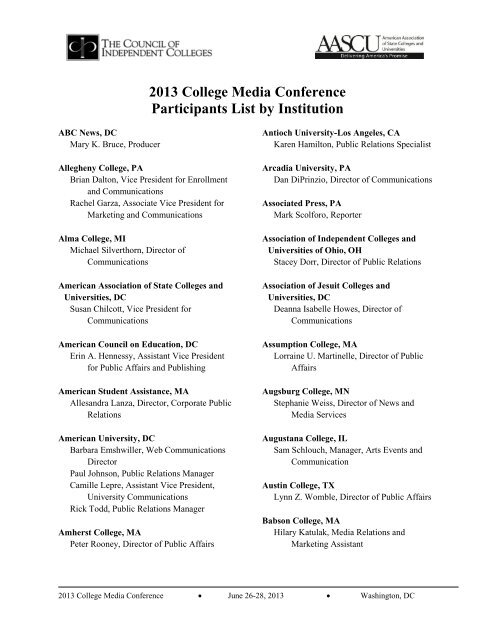Participants List - The Council of Independent Colleges