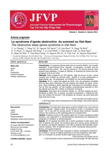 Le syndrome d'apnÃ©e obstructive du sommeil au Viet Nam The ...