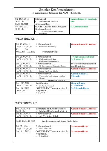 Zeitplan Konfirmandenzeit - St. Lamberti Hildesheim