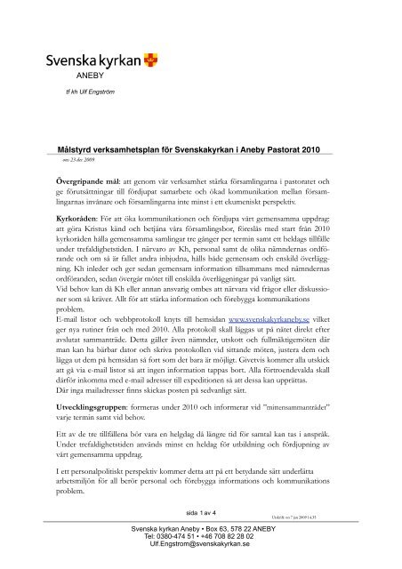 Verksamhetsplan 2010 Aneby - Svenska kyrkan Aneby