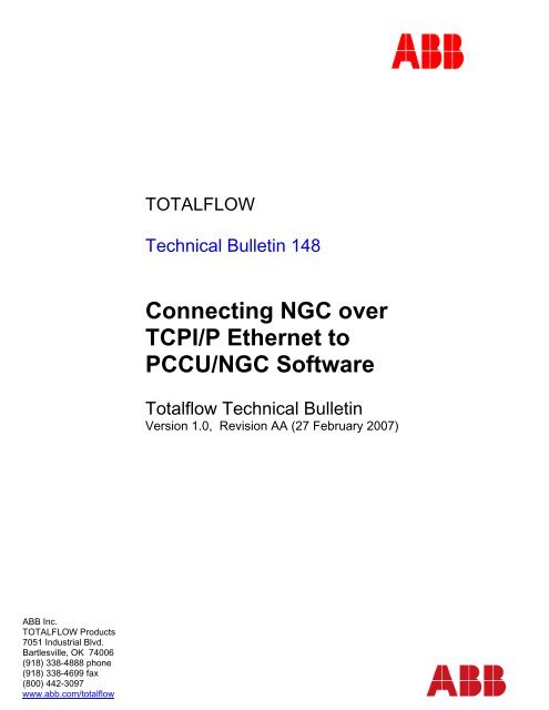 Connecting NGC over TCPI/P Ethernet to PCCU/NGC Software - Abb