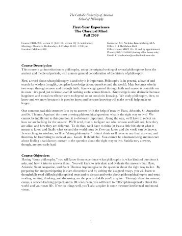 syllabus phil 201-11[Fall 2009] - School of Philosophy - the Catholic ...