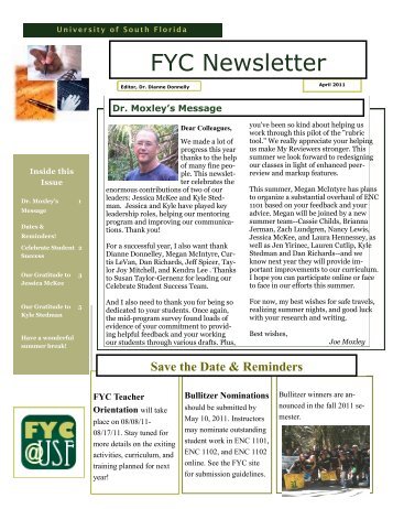 2011 April FYC Newsletter.pdf - First-Year Composition at USF ...