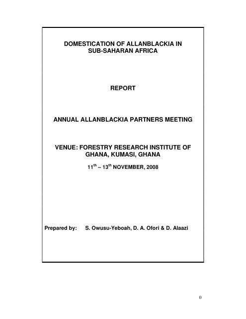 domestication of allanblackia in sub-saharan africa report annual ...