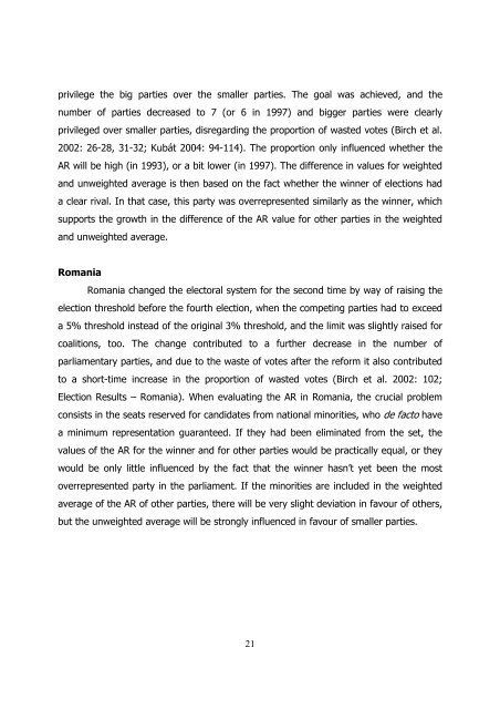 Advantage Ratio as a Tool in Post-Communist Electoral Reforms ...