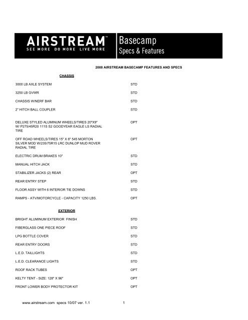 2008 airstream basecamp features and specs