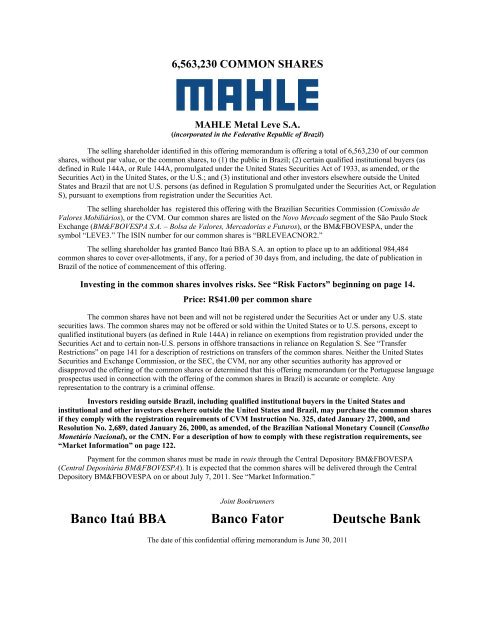 Final Offering Memorandum - mahle