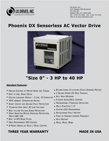 Phoenix DX Sensorless AC Vector Drive “Size 0” - 3 ... - US Drives, Inc.