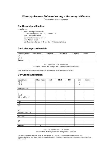 Wertungskurse â Abiturzulassung â Gesamtqualifikation