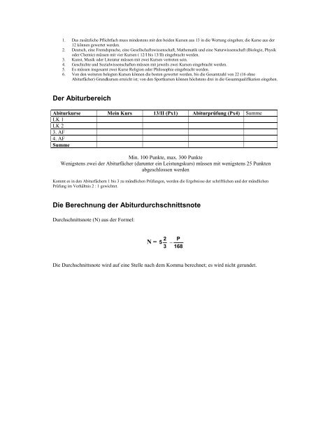 Wertungskurse â Abiturzulassung â Gesamtqualifikation