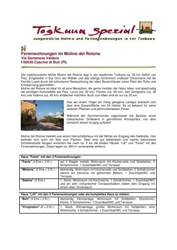 Ferienwohnungen im Molino del Rotone - Toskana Spezial