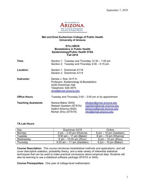 CPH 576A Biostatistics for Public Health - Mel and Enid Zuckerman ...