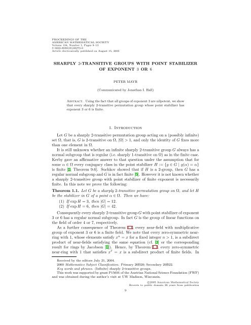 SHARPLY 2-TRANSITIVE GROUPS WITH POINT STABILIZER OF ...