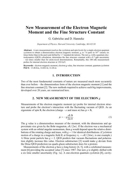 New Measurement of the Electron Magnetic Moment and the Fine ...