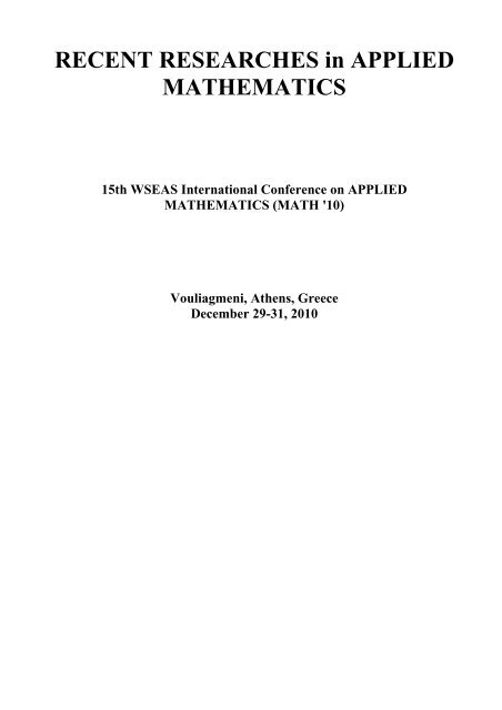 Recent Researches in Applied Mathematics - Wseas.us