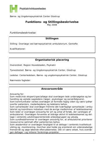 Funktions- og Stillingsbeskrivelse - Region Hovedstadens Psykiatri