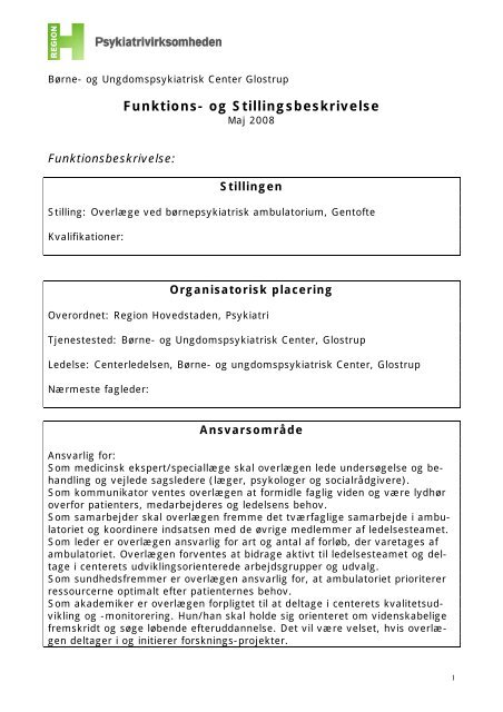 Funktions og Stillingsbeskrivelse Region Hovedstadens Psykiatri