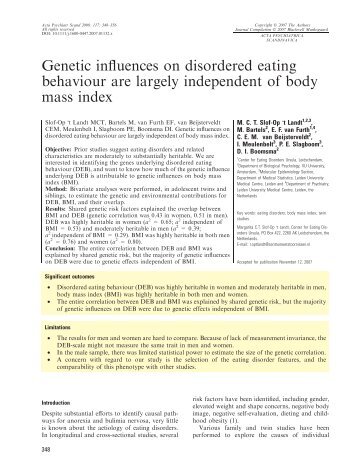 Genetic influences on disordered eating behaviour ... - ResearchGate