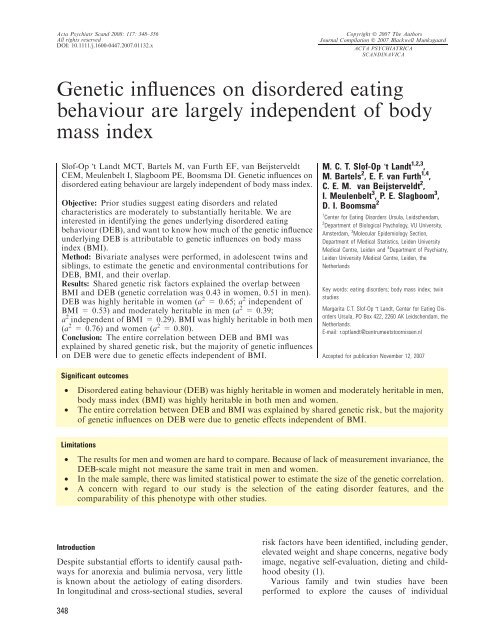 Genetic influences on disordered eating behaviour ... - ResearchGate