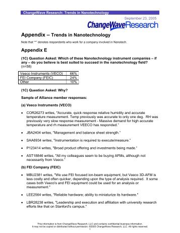 Appendix â Trends in Nanotechnology Appendix E - ChangeWave