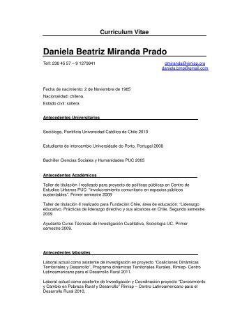 Curriculum Vitae Daniela Beatriz Miranda Prado - Rimisp