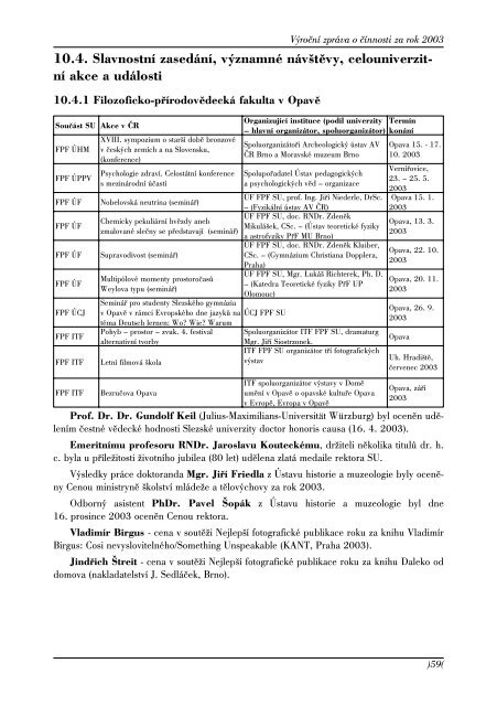 VÃƒÂ½roÃ„ÂnÃƒÂ­ zprÃƒÂ¡va o Ã„Âinnosti za rok 2003 - SlezskÃƒÂ¡ univerzita v OpavÃ„Â›