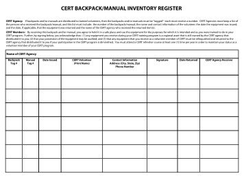 CERT BACKPACK/MANUAL INVENTORY REGISTER - starrs