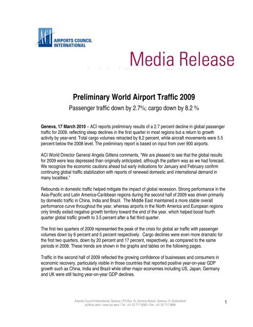 Preliminary World Airport Traffic 2009 - ACI