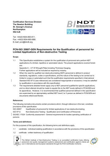 PCN-ISO 20807-GEN Requirements for the Qualification of ... - BINDT