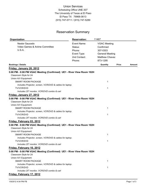 Reservation Summary