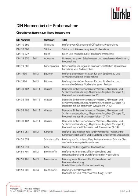 DIN Normen bei der Probennahme - BÃ¼rkle GmbH