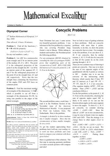 Concyclic Problems - Department of Mathematics