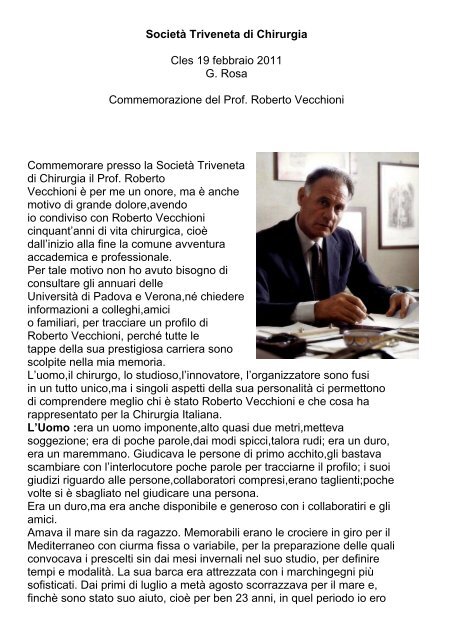 Commemorazione del Prof. Roberto Vecchioni - SocietÃ  Triveneta di ...