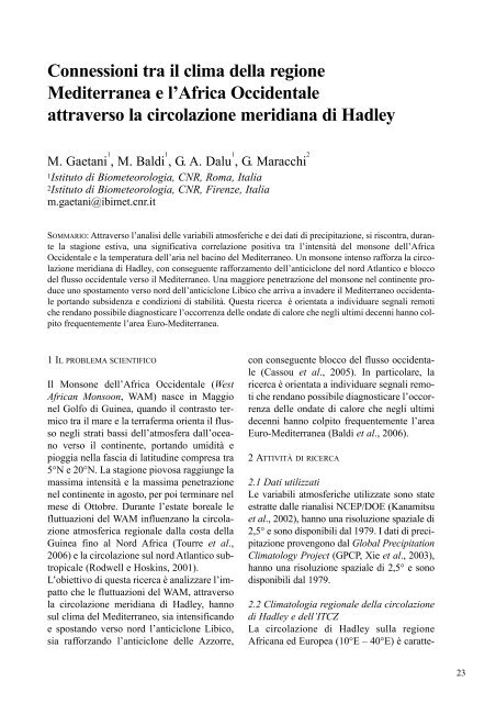 Connessioni tra il clima della regione Mediterranea e l'Africa ... - CNR