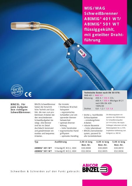 MIG/MAG SchweiÃbrenner ABIMIGÂ® 401 WT/ ABIMIGÂ® 501 WT ...