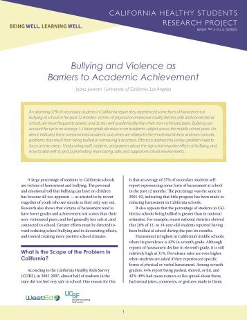 Bullying and Violence as Barriers to Academic ... - Children Now