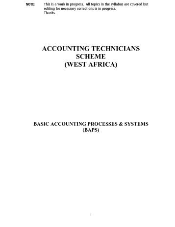 ATSWA Study Pack - Basic Accounting Processes & Systems