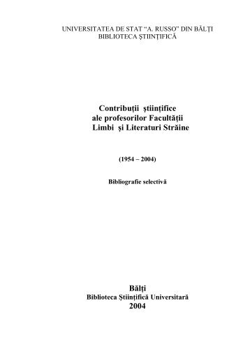 ContribuÅ£ii ÅtiinÅ£ifice ale profesorilor FacultÄÅ£ii Limbi Åi Literaturi ...