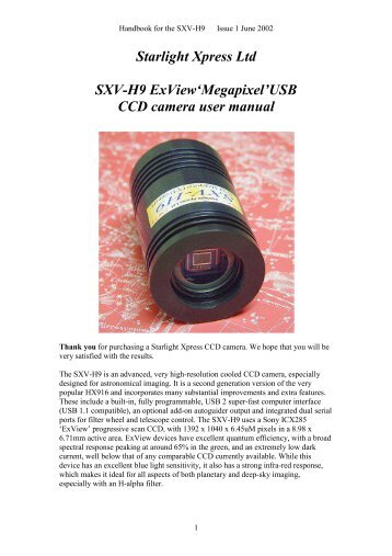 Starlight Xpress Ltd SXV-H9 ExView'Megapixel'USB CCD ... - Opticstar