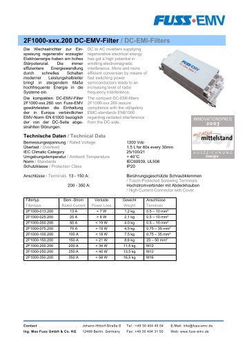 2F1000-xxx.200 DC-EMV-Filter / DC-EMI-Filters