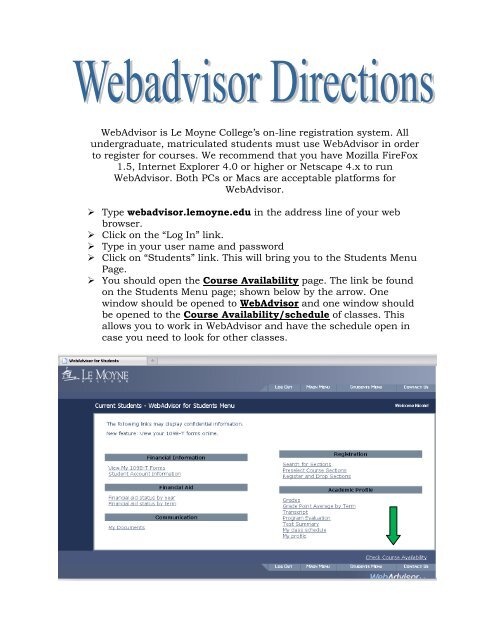 WebAdvisor Instructions - Le Moyne College