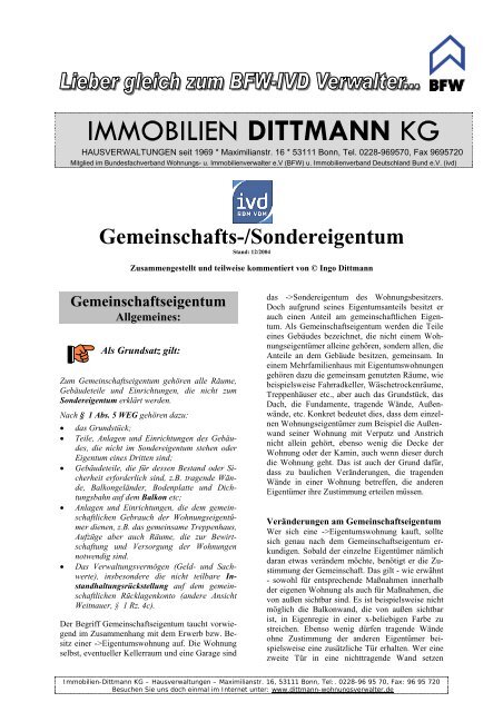 Gemeinschafts Sondereigentum Immobilien Dittmann Kg