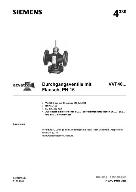 Datenblatt Durchgangsventile VVF40 mit Flansch, PN 16
