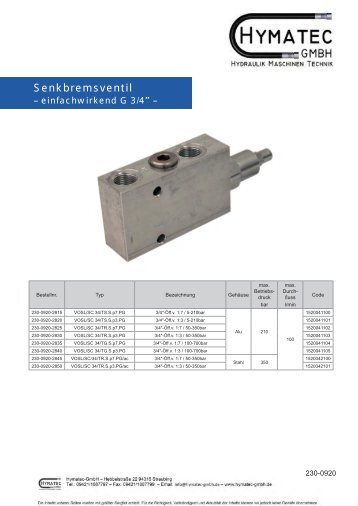 Senkbremsventil - Hymatec GmbH