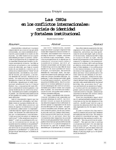 Las ONGs en los conflictos internacionales: crisis de identidad y ...