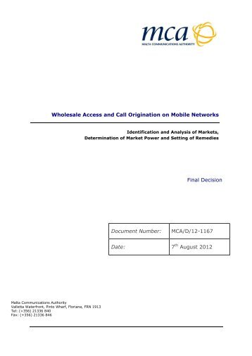 Mobile Wholesale Access and Call Origination Final Decision