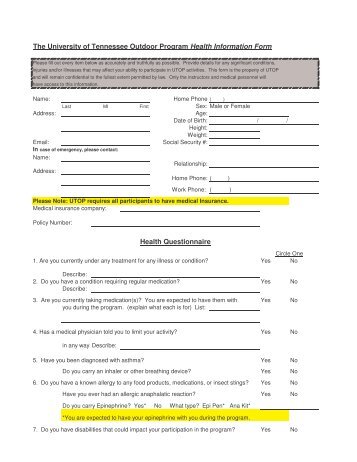 Health Information Form - RecSports