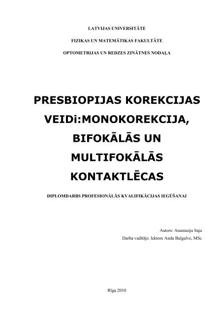 PRESBIOPIJAS KOREKCIJAS VEIDi ... - Optometristiem.lv