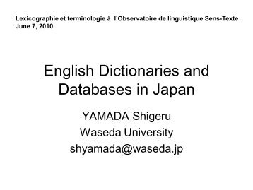 English Dictionaries and Databases in Japan - Observatoire de ...